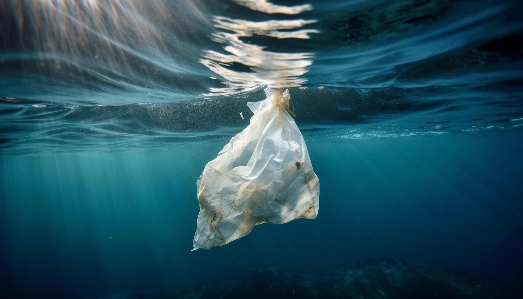 Caucasian adult free diving in transparent sea generated by AI photo