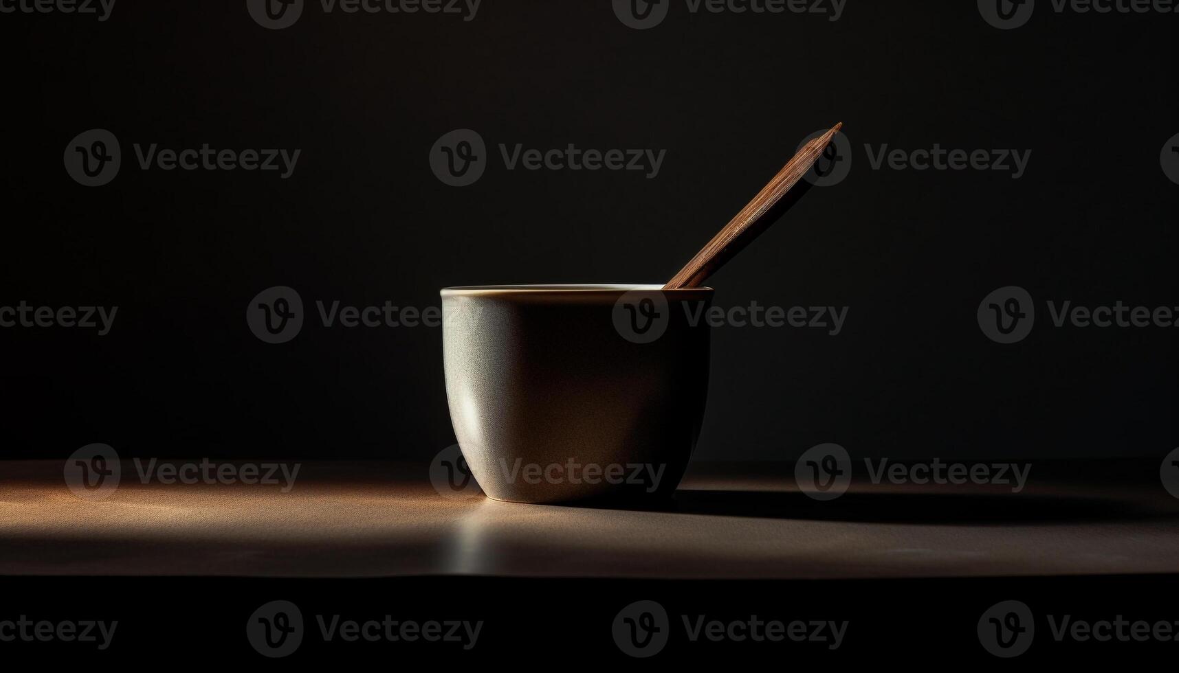 Coffee cup on black, handle and spoon generated by AI photo