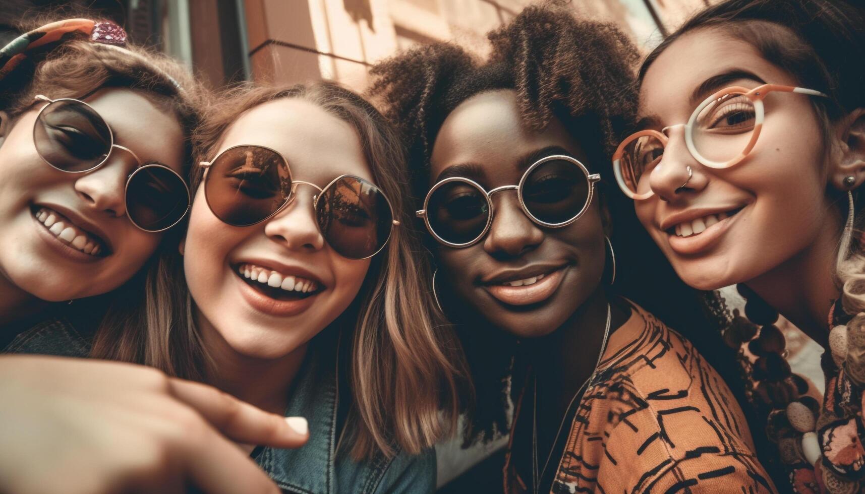 A multi ethnic group of friends smiling together generated by AI photo