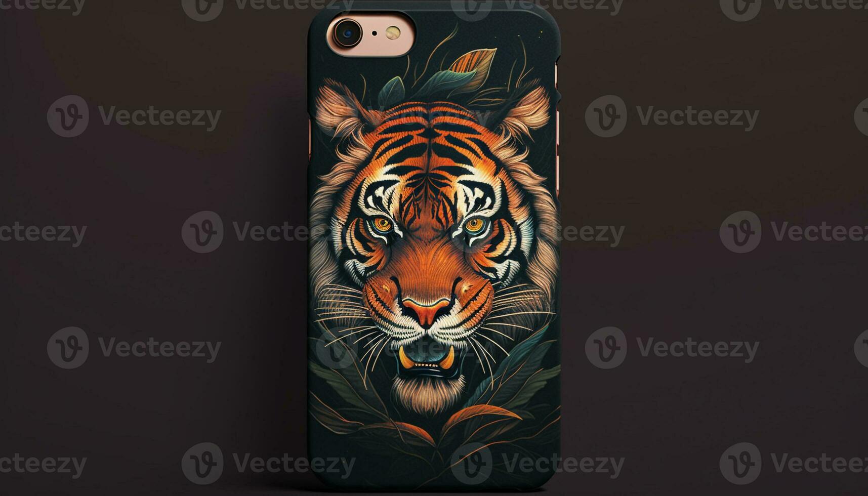 Abstract tiger illustration in multi colored backdrop generated by AI photo