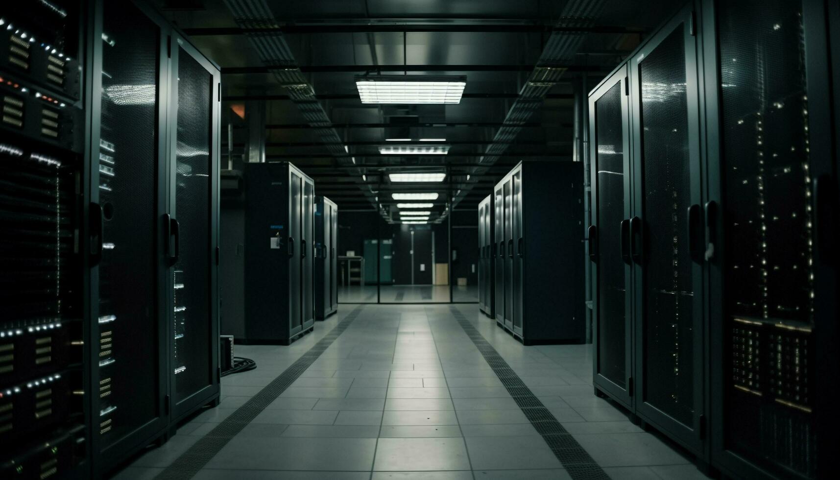 Global communication equipment in futuristic server room generated by AI photo