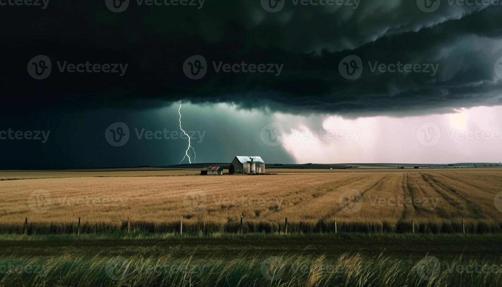 Electricity surges through ominous storm cloud landscape generated by AI photo