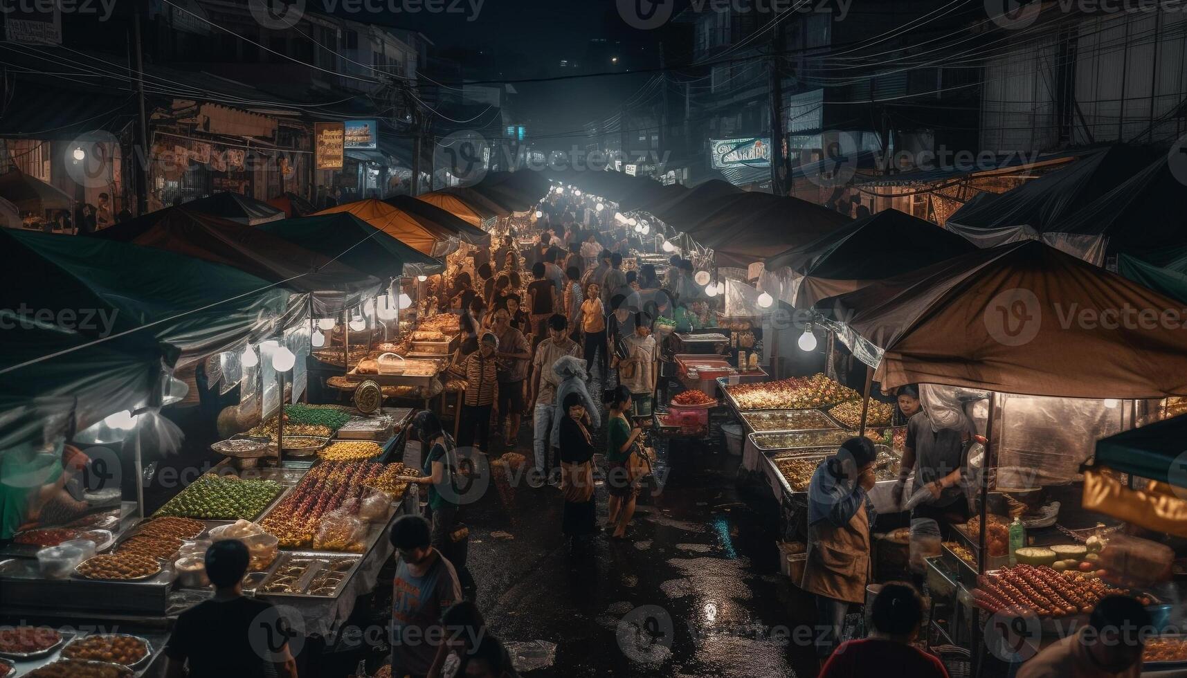 noche mercado vendedores de venta tradicional calle comida generado por ai foto