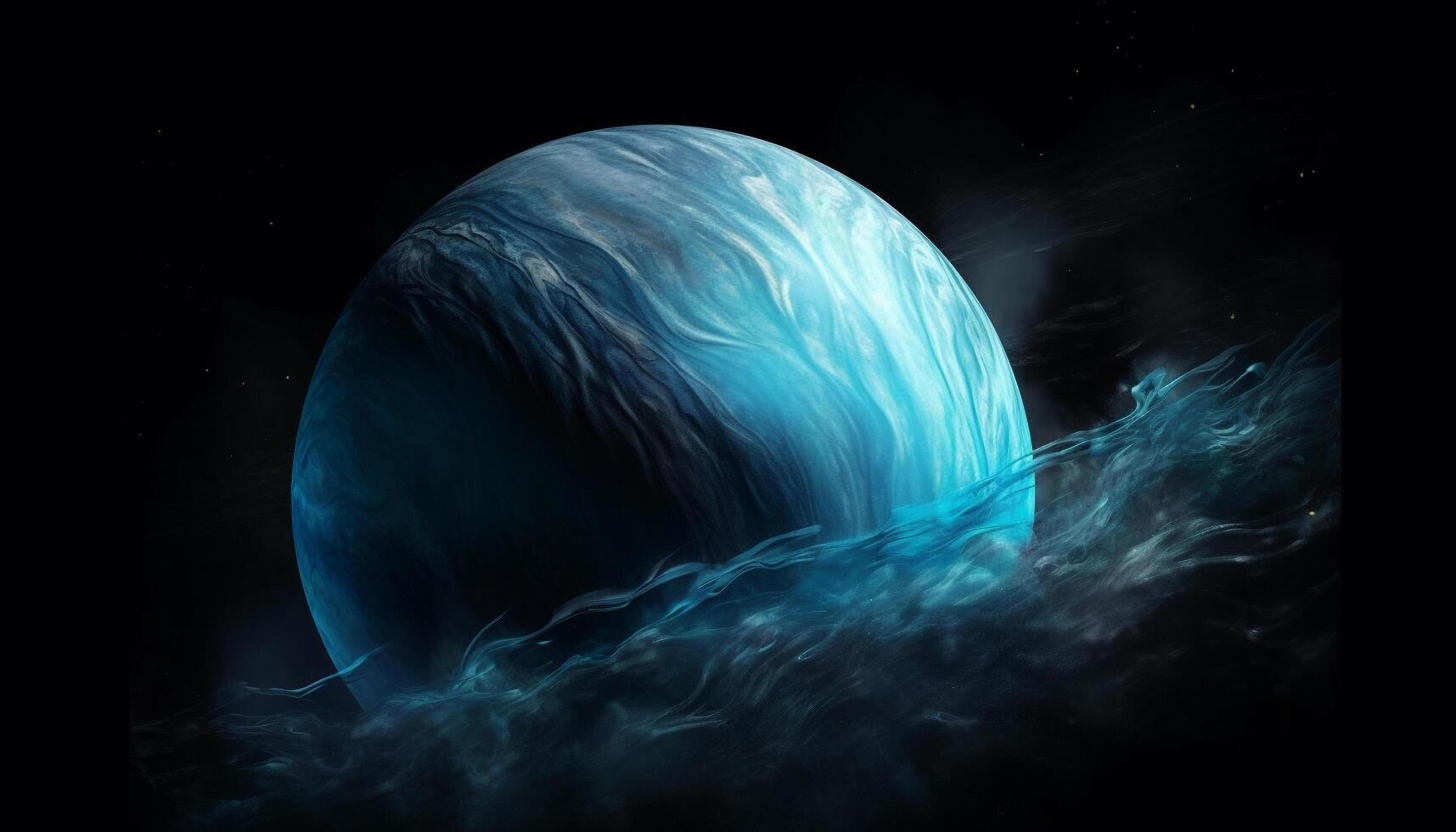 Galaxy sphere orbiting deep blue underwater world generated by AI photo