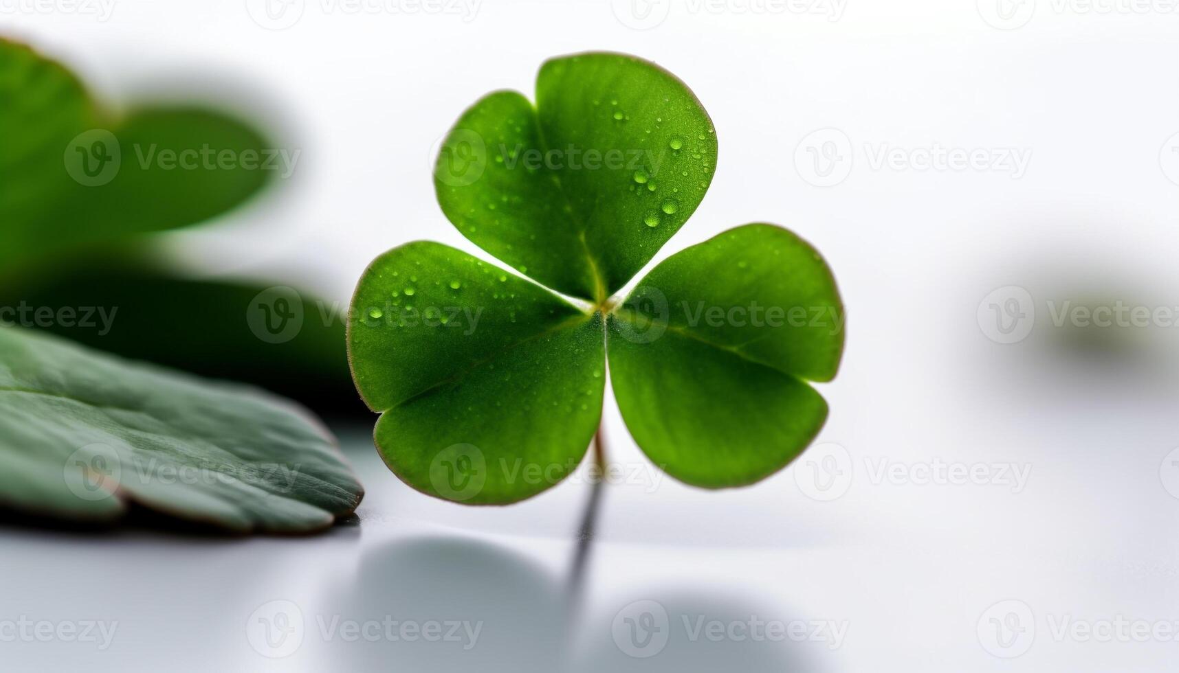 Fresh spring clover lucky charm in focus foreground generated by AI photo