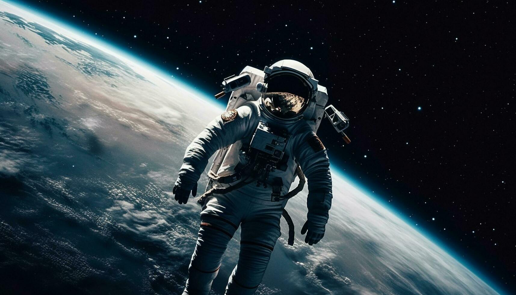 Astronauts orbiting nebula in futuristic space shuttle generated by AI photo