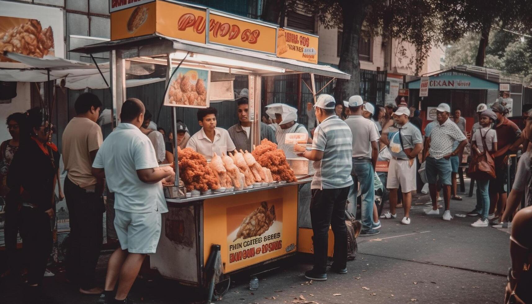 Grilled meat, seafood, and pork sold outdoors generated by AI photo