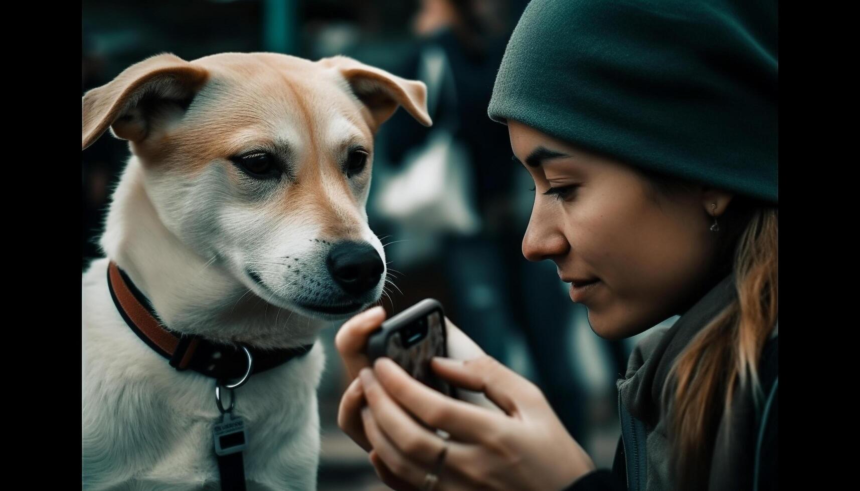 Women and dog enjoy friendship in nature generated by AI photo