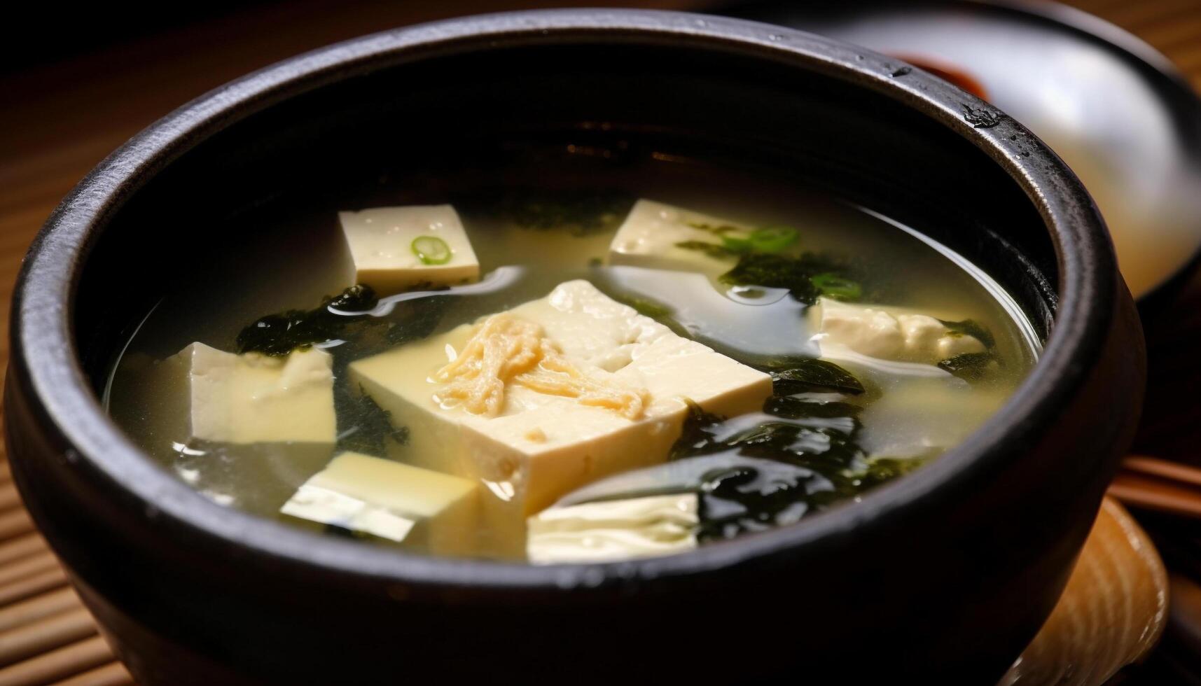 Steamed tofu bowl with miso sauce appetizer generated by AI photo