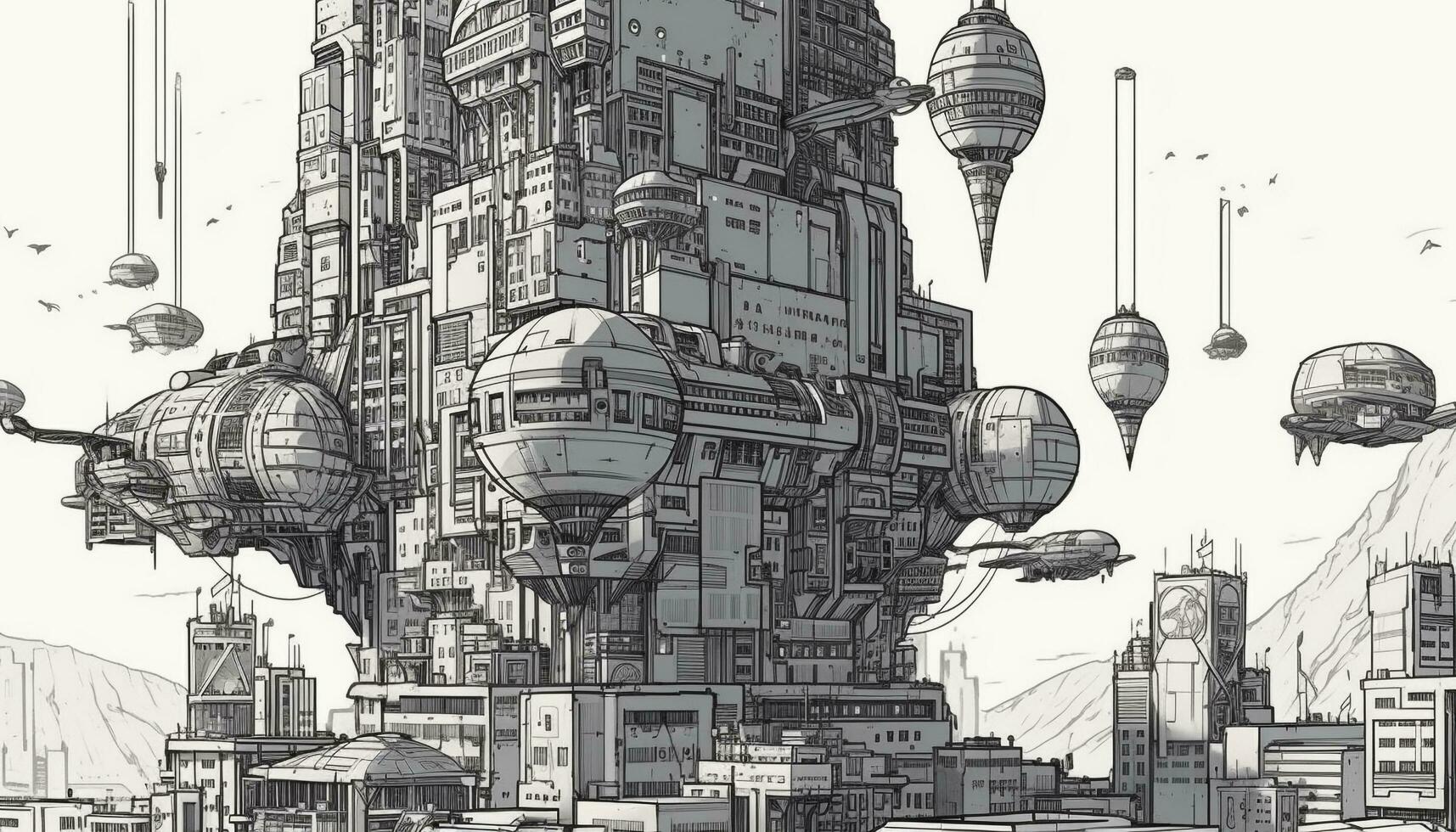 Futuristic cityscape Skyscrapers, traffic, and architecture merge generated by AI photo