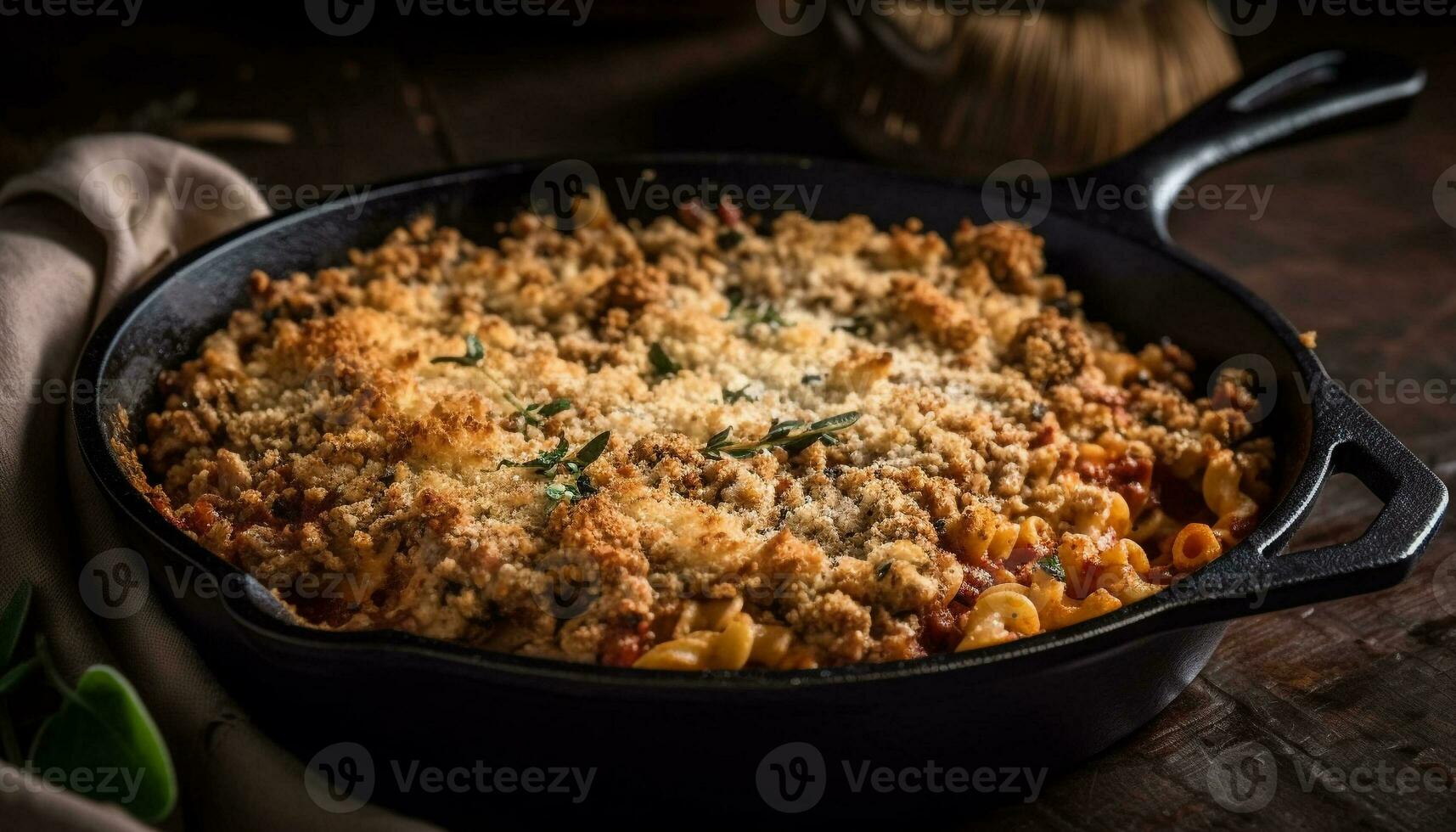 Rustic homemade beef casserole ready to eat generated by AI photo