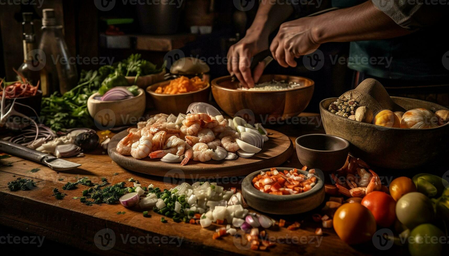 Fresco ingredientes en rústico mesa, Cocinando gastrónomo comida generado por ai foto