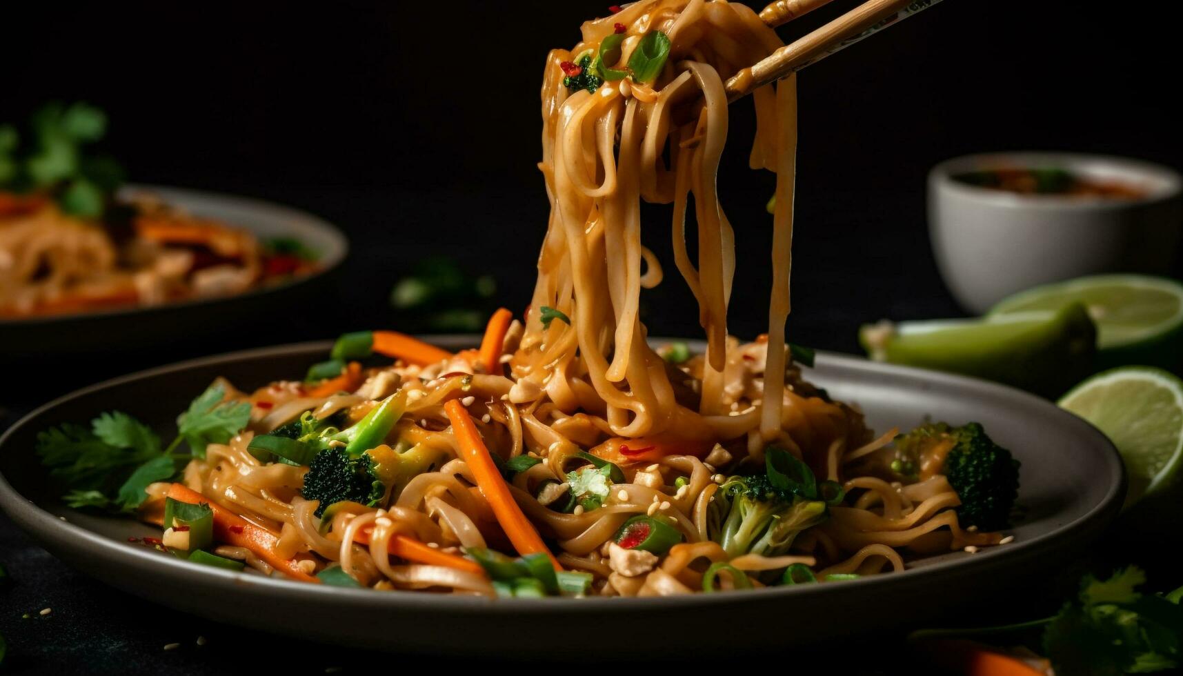 Savory sauce stir fried beef and vegetables dish generated by AI photo