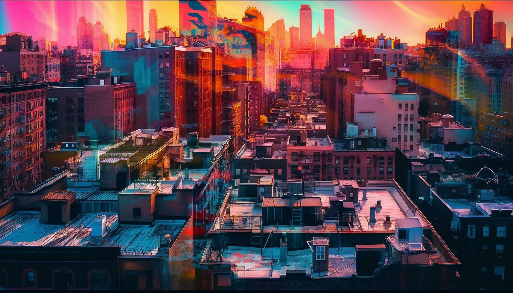 Modern city skyline, illuminated in blue twilight generated by AI photo