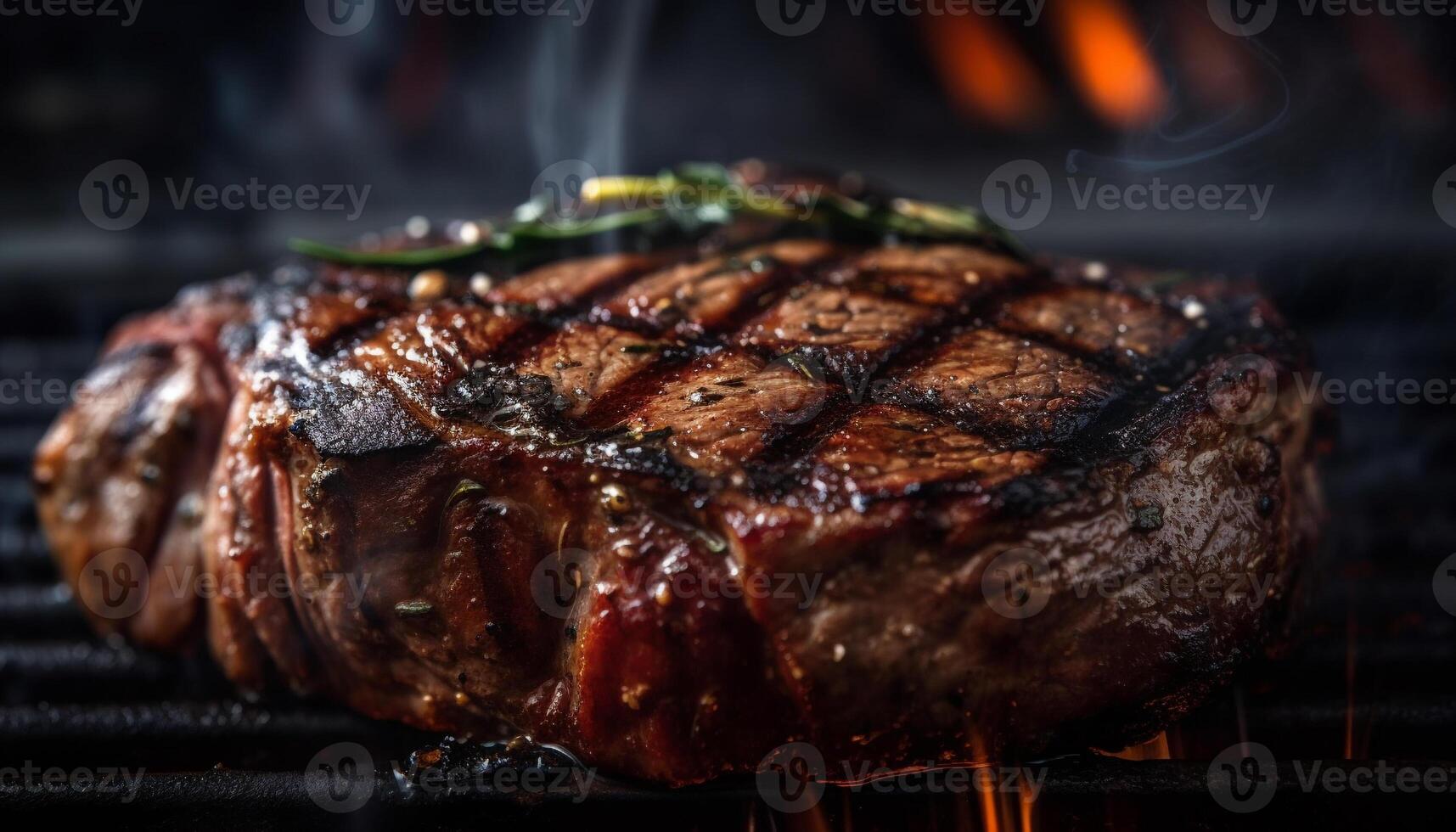 Juicy, char grilled steak plate with smoked spice generated by AI photo