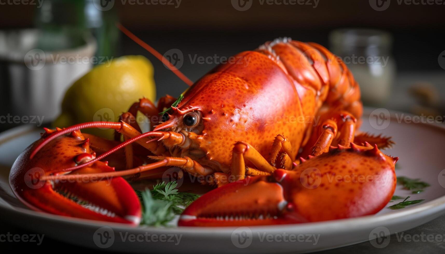 Grilled lobster and crab plate, gourmet meal generated by AI photo