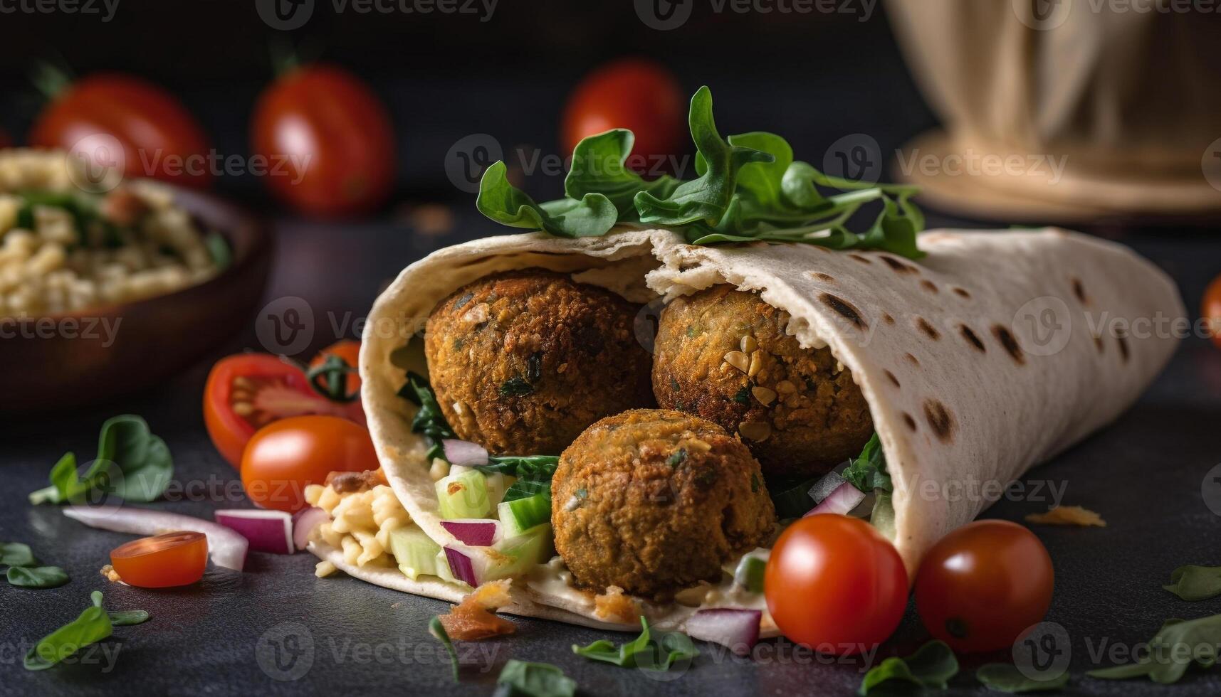 Freshly made gourmet tacos on rustic wooden table generated by AI photo