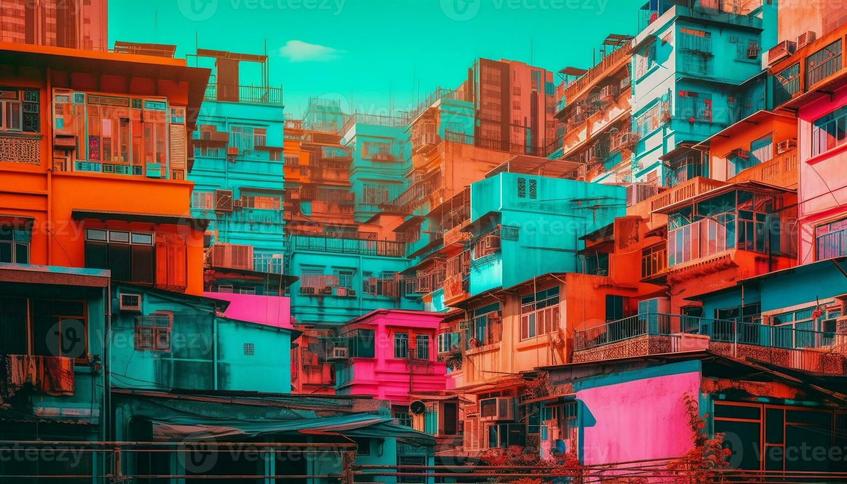 Illuminated skyscrapers, vibrant night colors, modern cityscape generated by AI photo