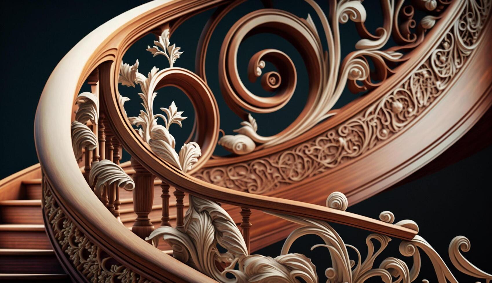 Ornate wrought iron balustrade spirals with classical elegance generated by AI photo