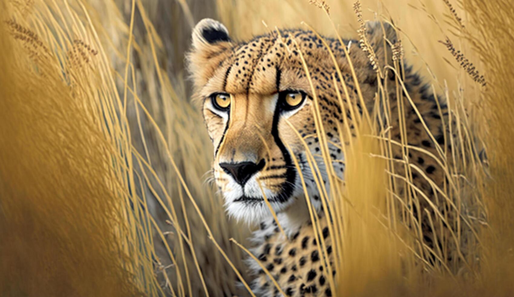 Majestic spotted cheetah staring at camera outdoors generated by AI photo