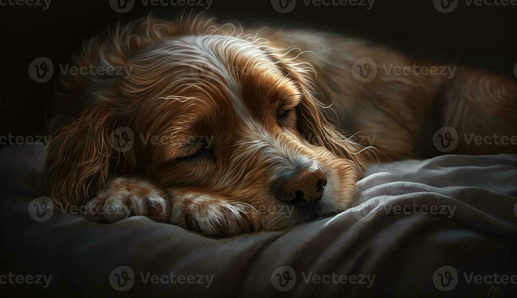 linda cocker spaniel perrito dormido con blandura generado por ai foto