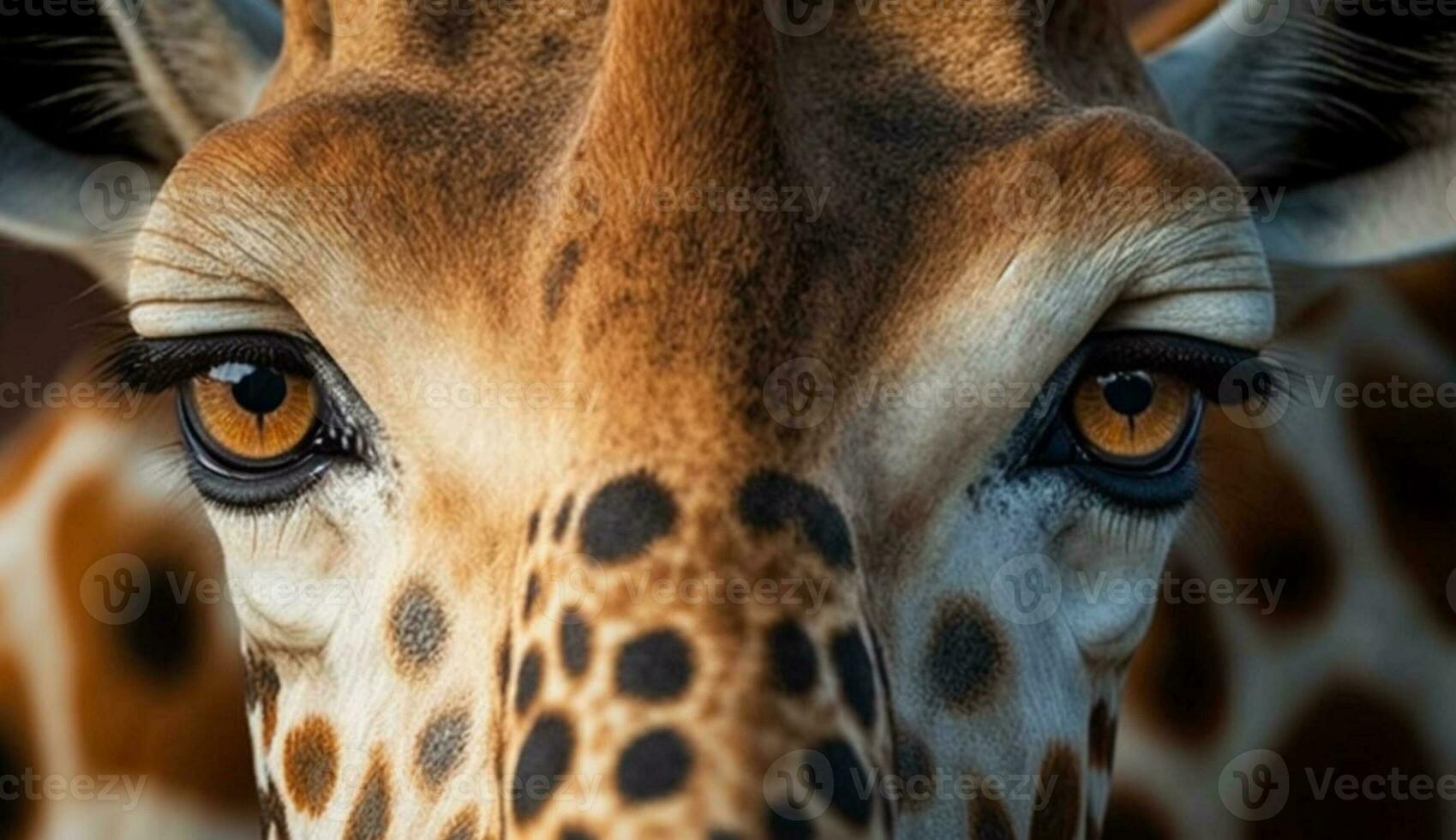 Spotted giraffe close up looking cute outdoors generated by AI photo