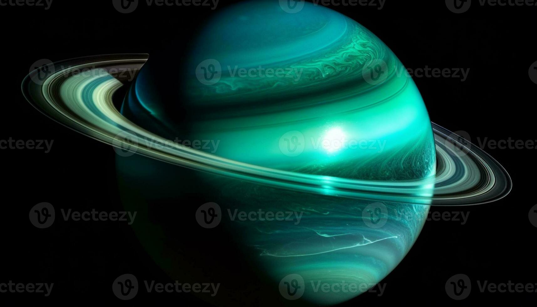 Glowing blue sphere reflects world in space generated by AI photo