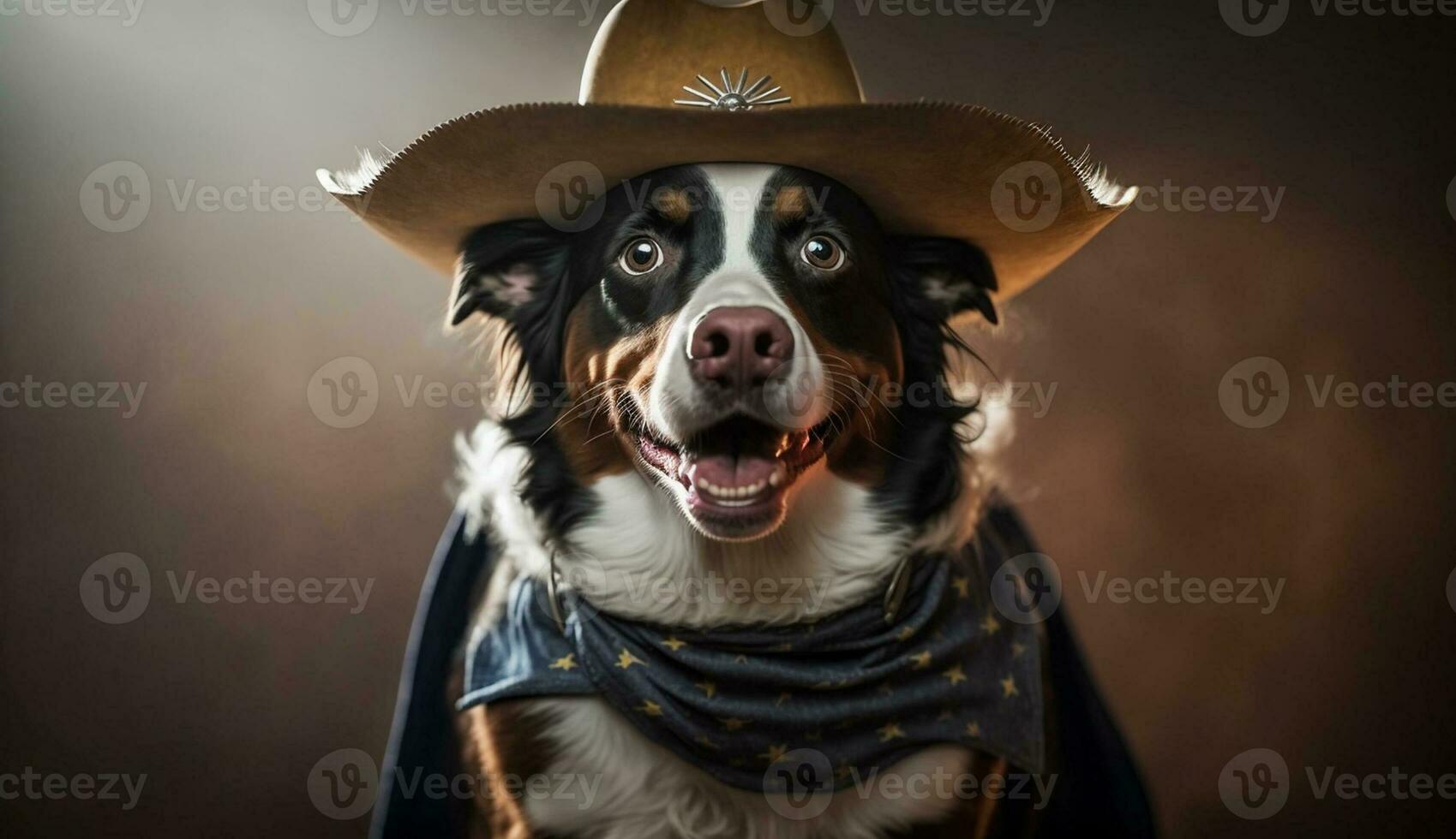 Cowboy puppy smiles for Halloween with collar generated by AI photo