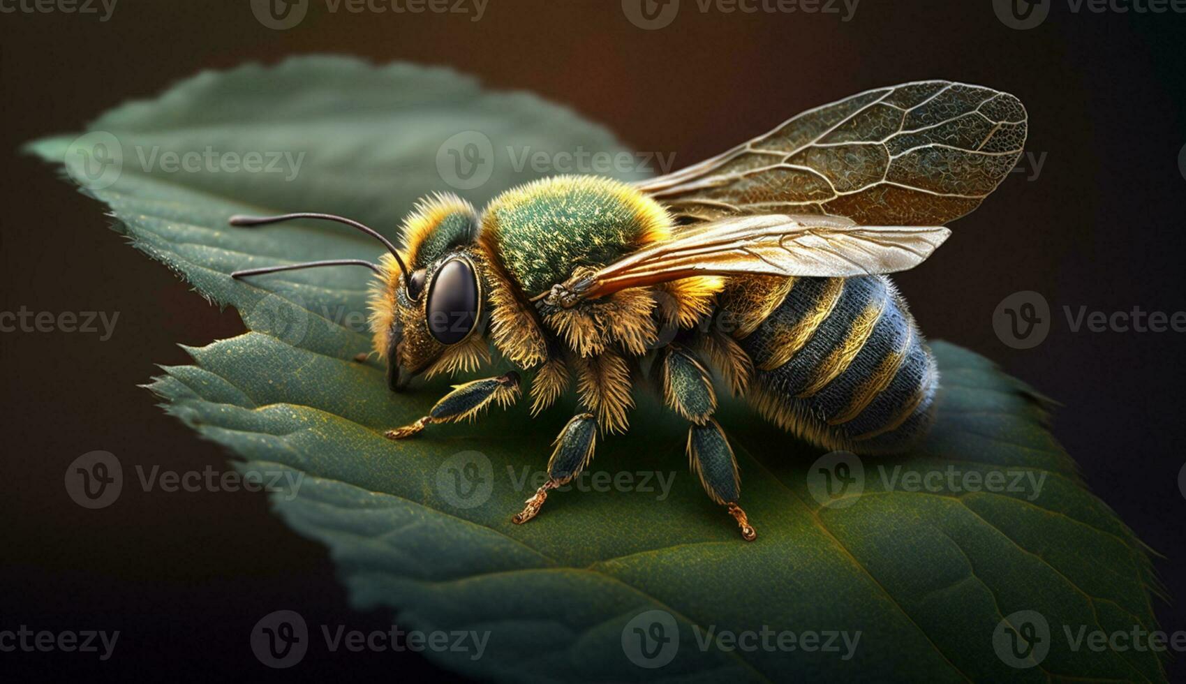 Yellow beauty in nature bee collects pollen generated by AI photo