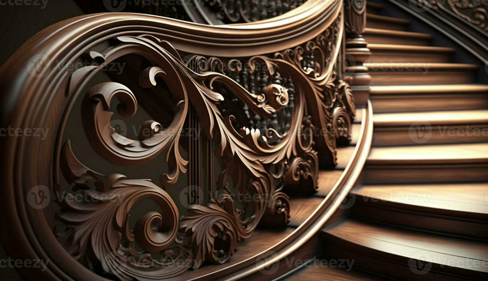 Elegant staircase of ornate metal spiral design generated by AI photo