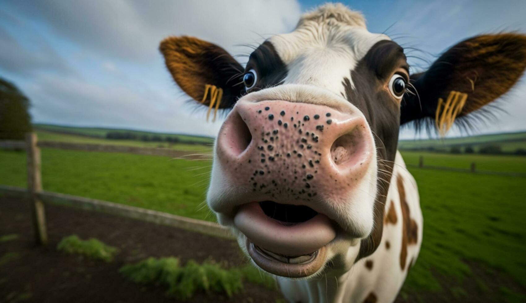 linda Holstein vaca pasto en verde prado generado por ai foto