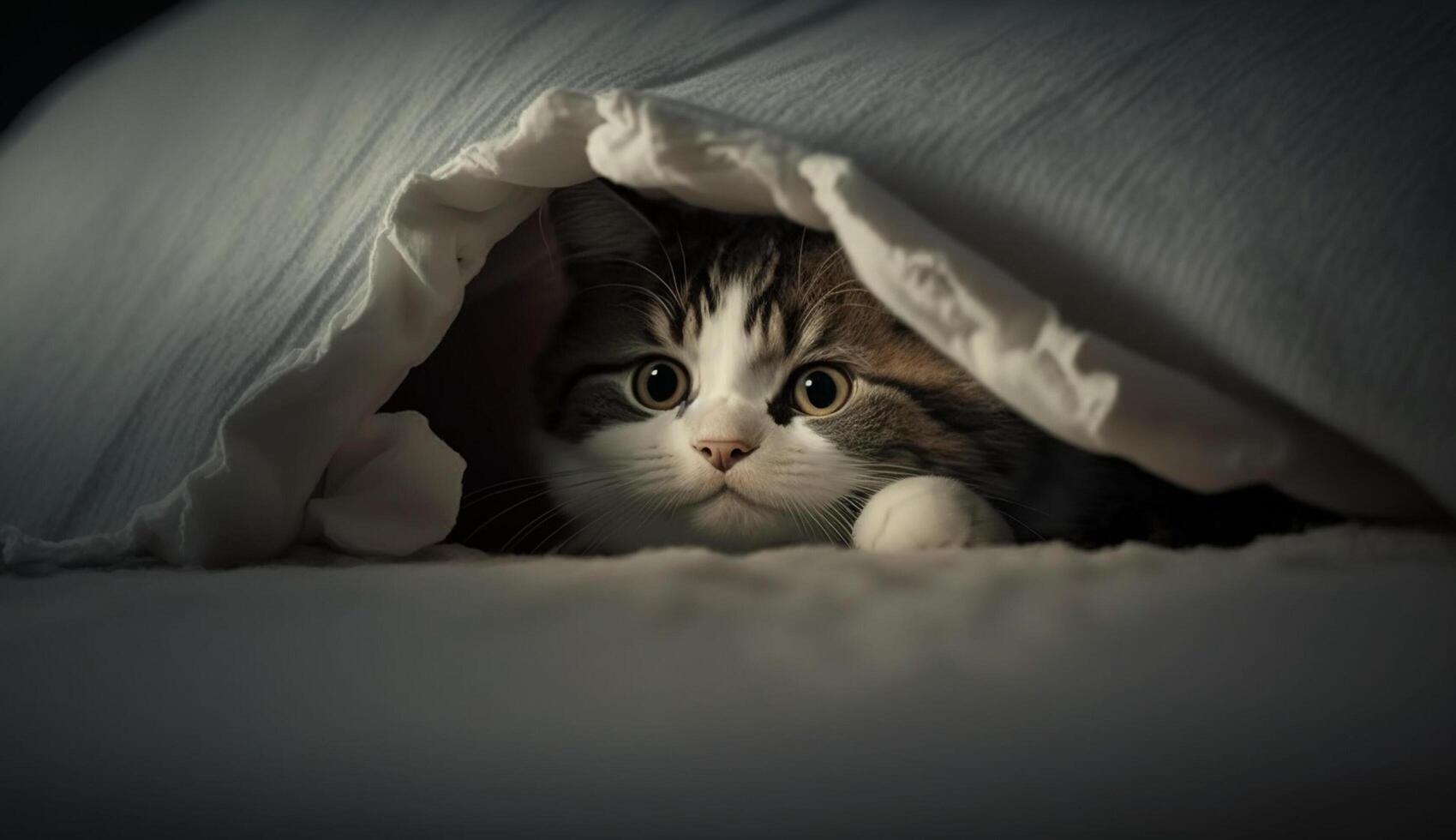 Cute kitten lies on bed enjoying rest generated by AI photo