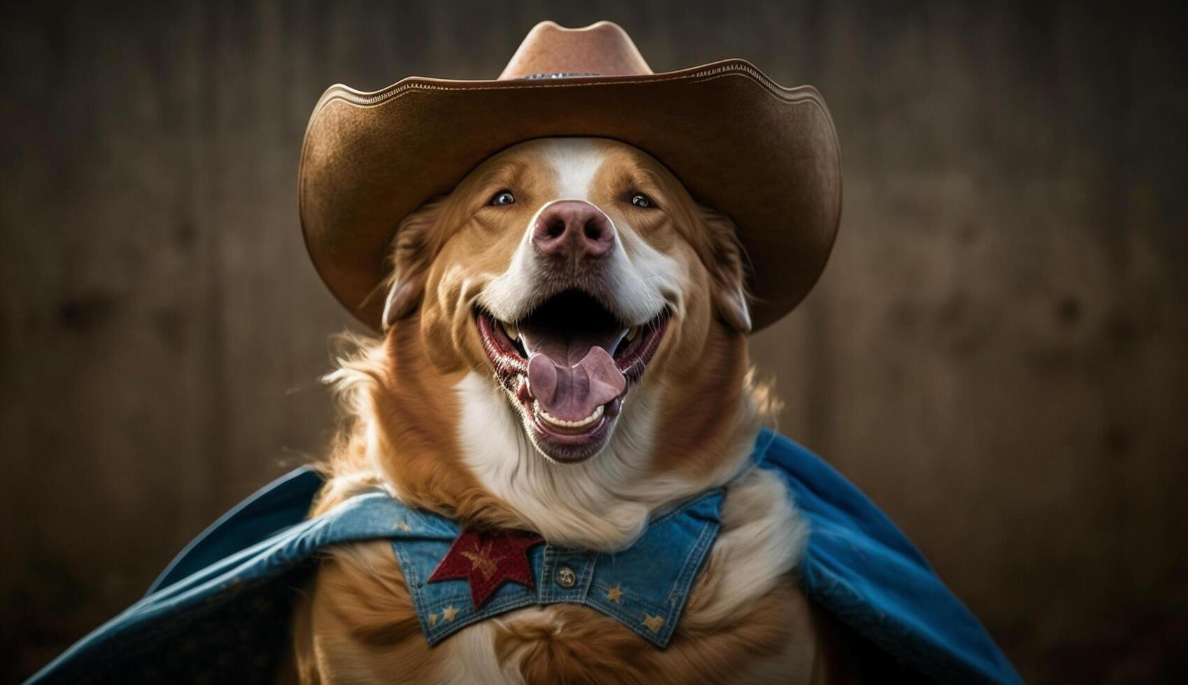 Cowboy puppy cheerful grin brings outdoor fun generated by AI photo