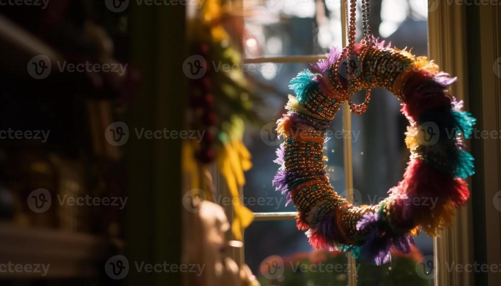 Colorful bead necklace symbolizes indigenous culture beauty generated by AI photo