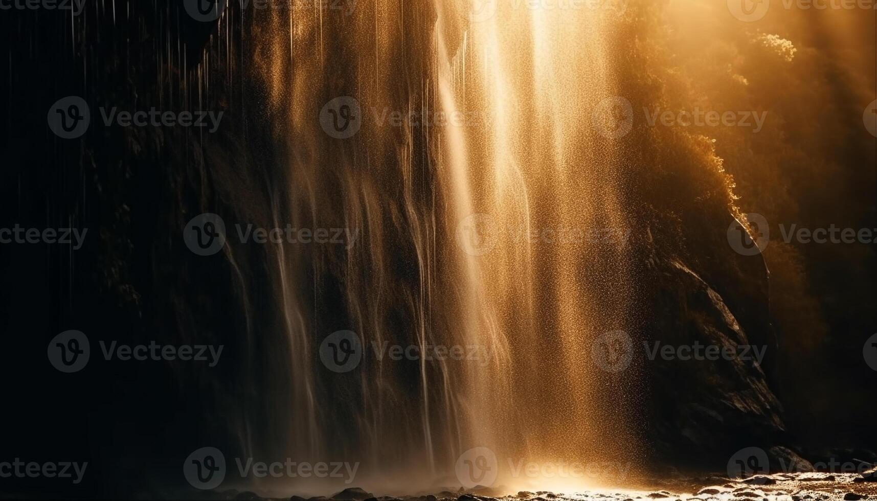 Flowing water splashes against rocky mountain landscape generated by AI photo