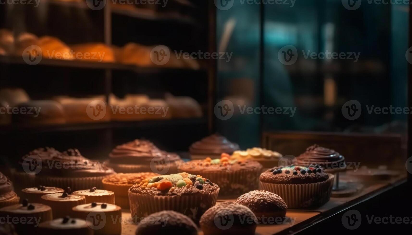 Gourmet chocolate chip muffins, a sweet indulgence generated by AI photo