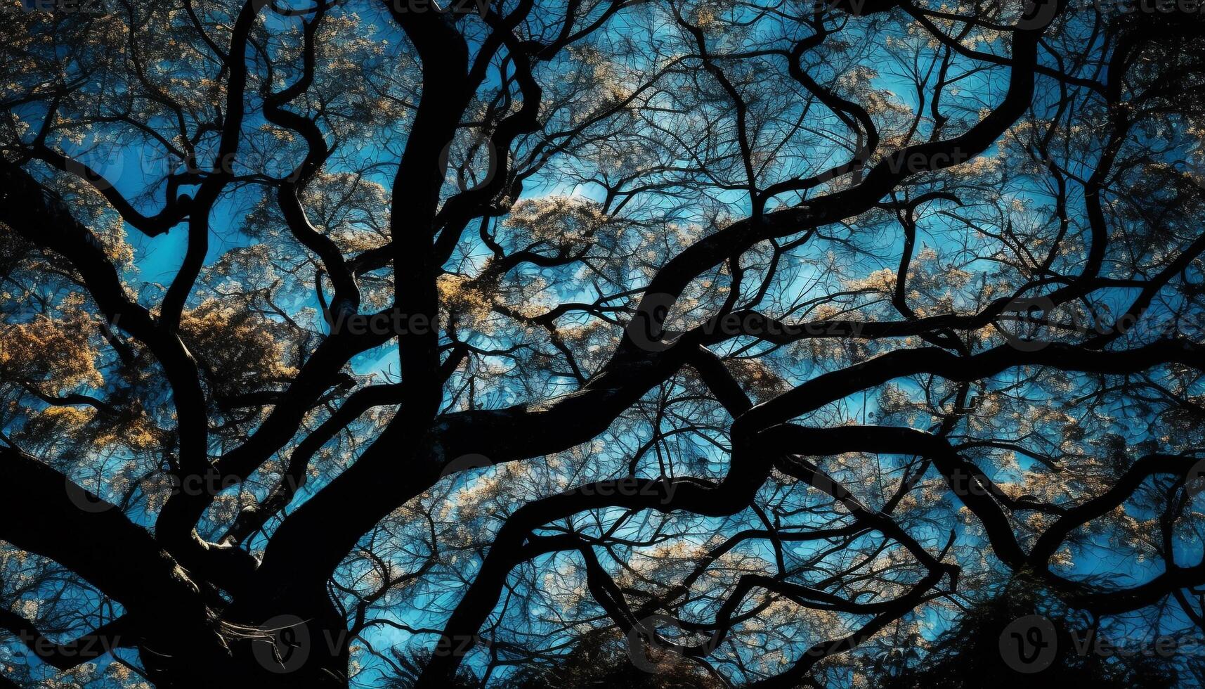 Silhouette of tree branch back lit at dusk generated by AI photo