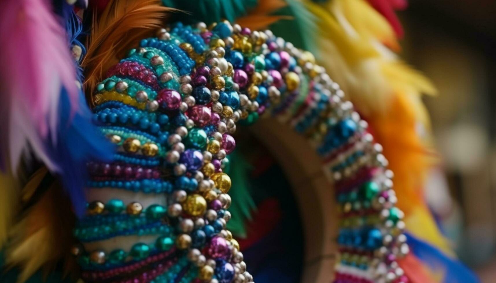 Vibrant colors adorn ornate indigenous culture jewelry generated by AI photo
