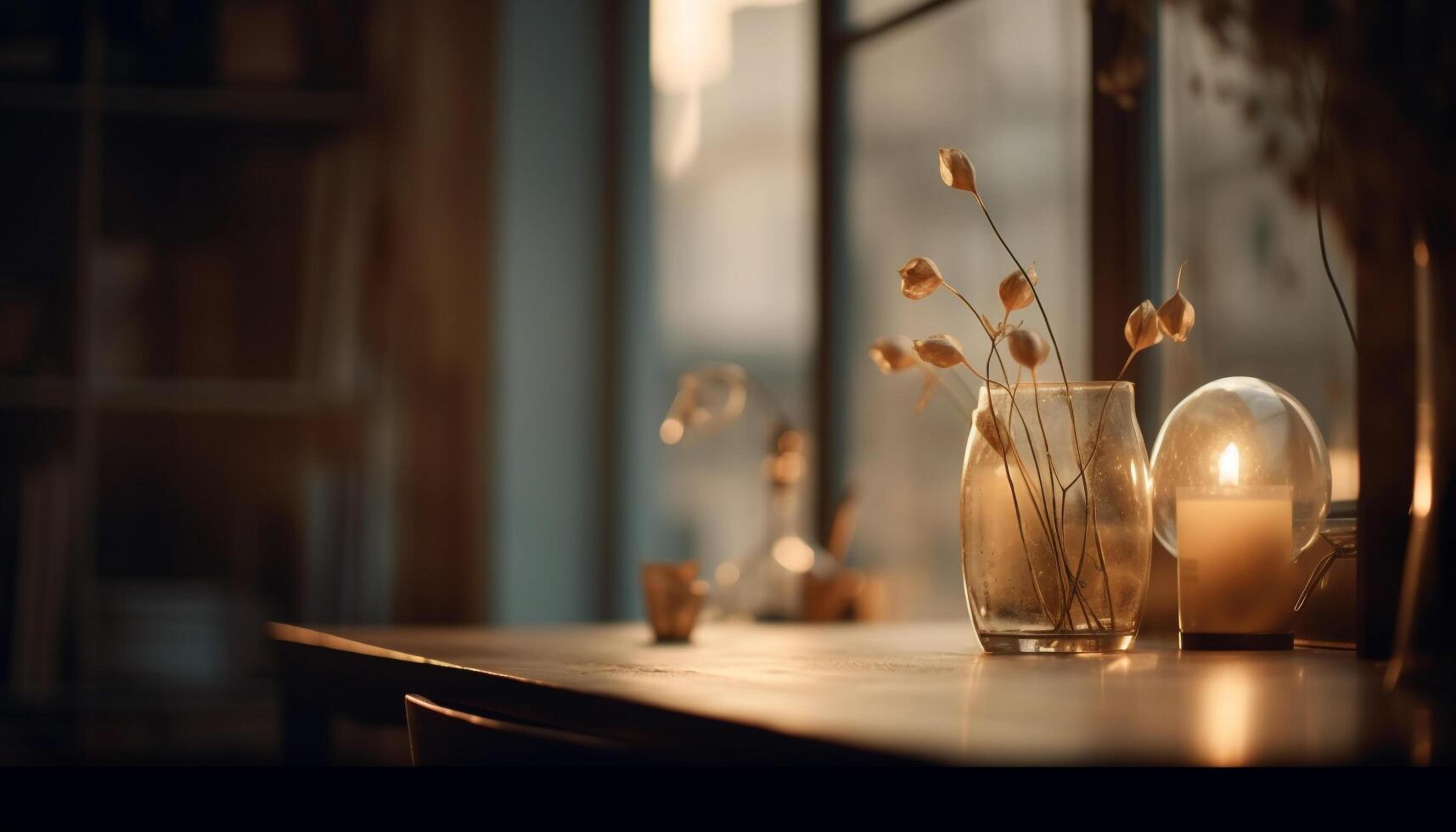 Luxury vase and wineglass decorate modern apartment generated by AI photo