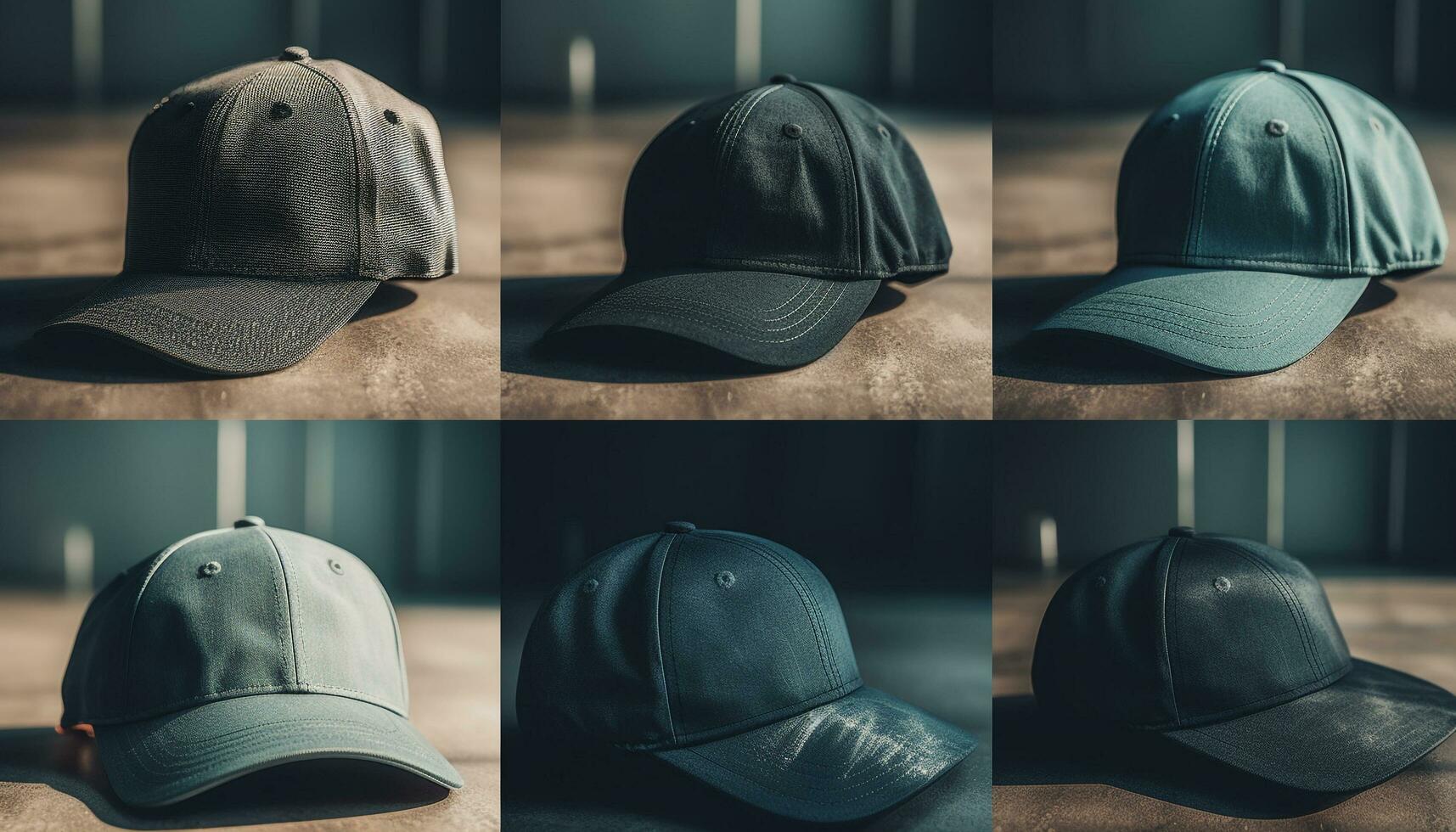 moderno béisbol gorra colección conjunto en oscuro antecedentes generado por ai foto