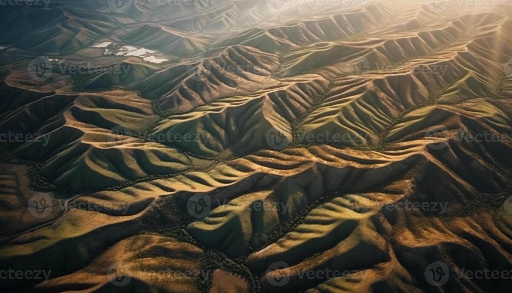 Panoramic aerial view of mountain range scenery generated by AI photo