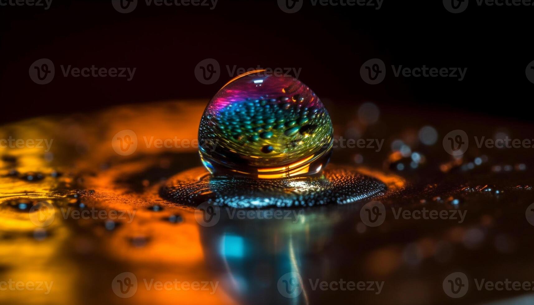 Shiny sphere reflects vibrant colors in water generated by AI photo