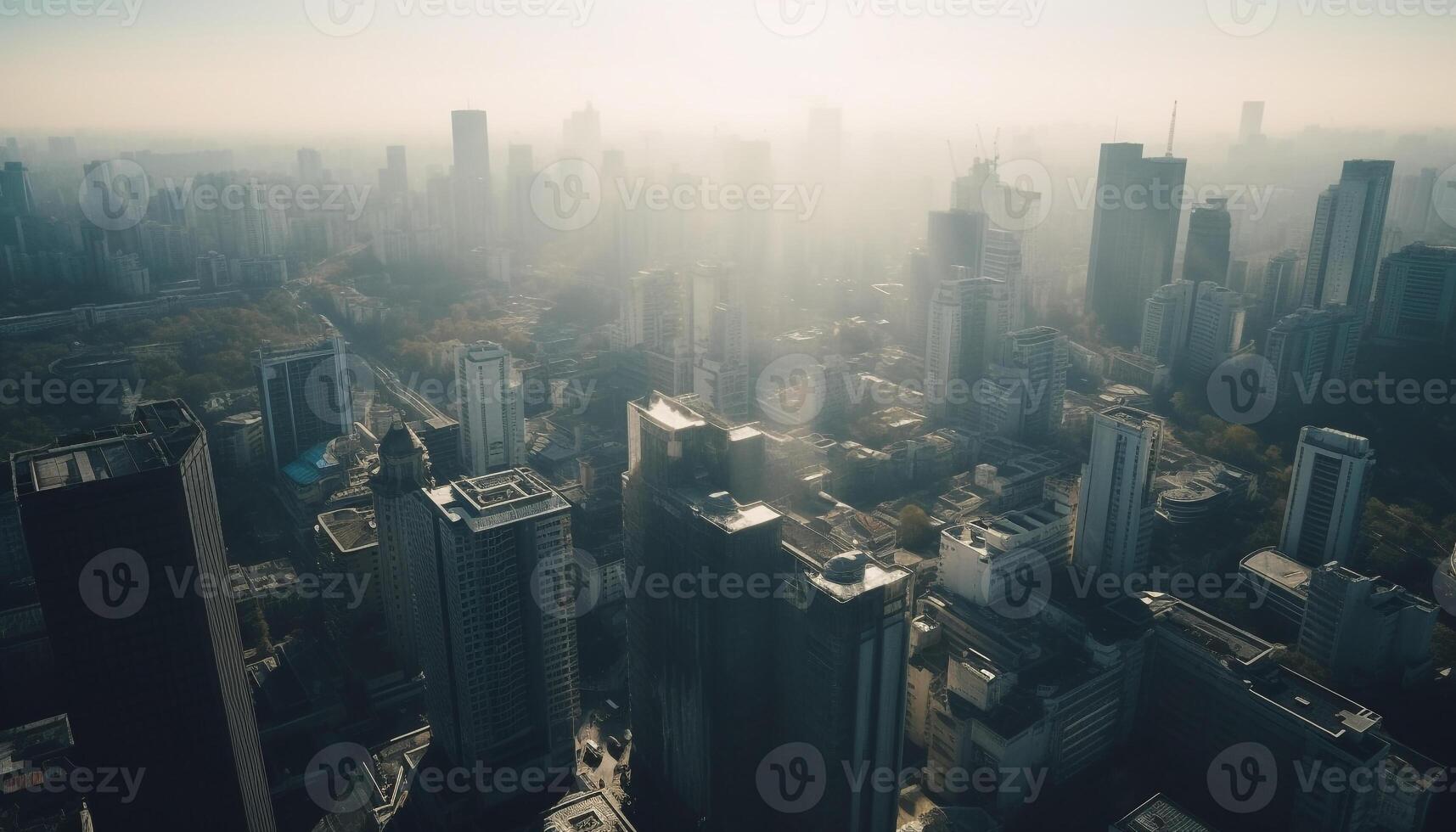 Modern city skyline illuminated at dusk, futuristic growth generated by AI photo