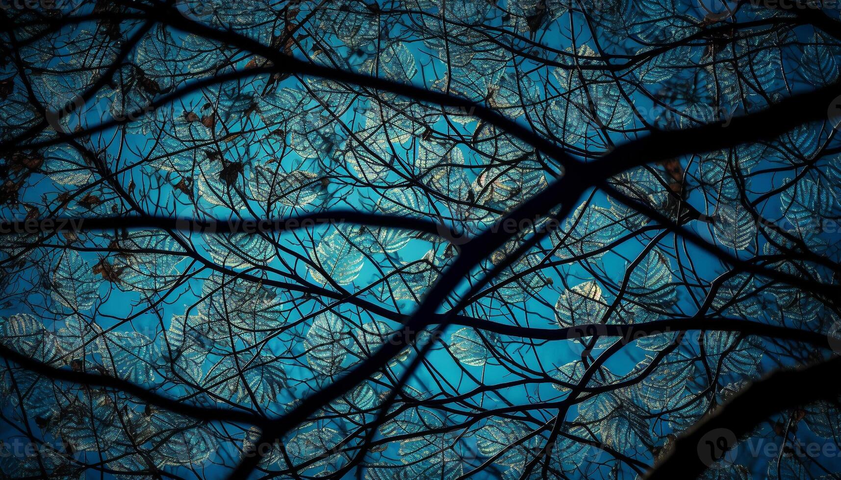 Silhouette of tree branch back lit at dusk generated by AI photo