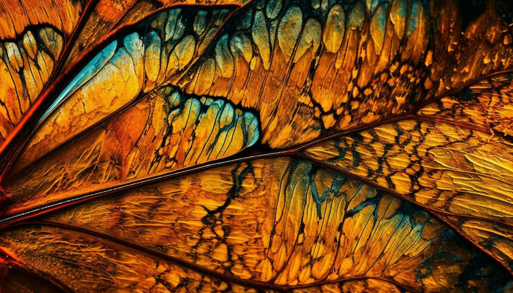 Vibrant multicolored leaf creates abstract animal fractal generated by AI photo
