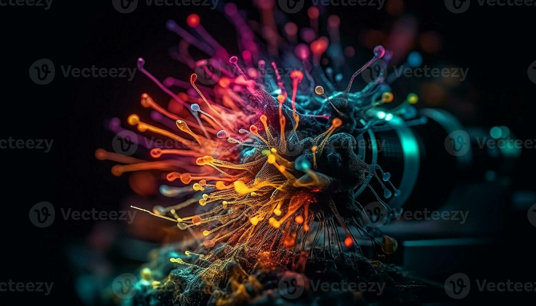 Glowing abstract flames ignite vibrant underwater chaos generated by AI photo