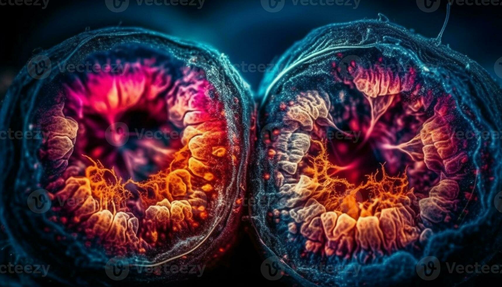 Internal cancer cell morphology high scale composition, magnification generated by AI photo