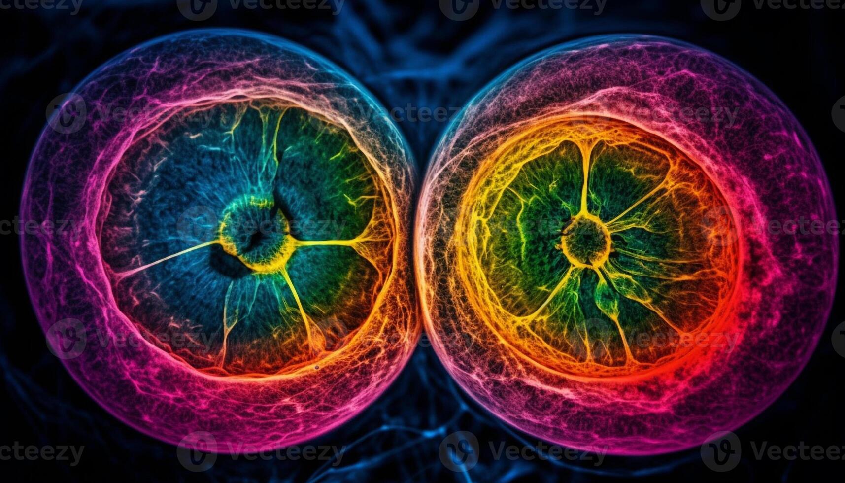 Magnified cells reveal abstract molecular structures dividing generated by AI photo