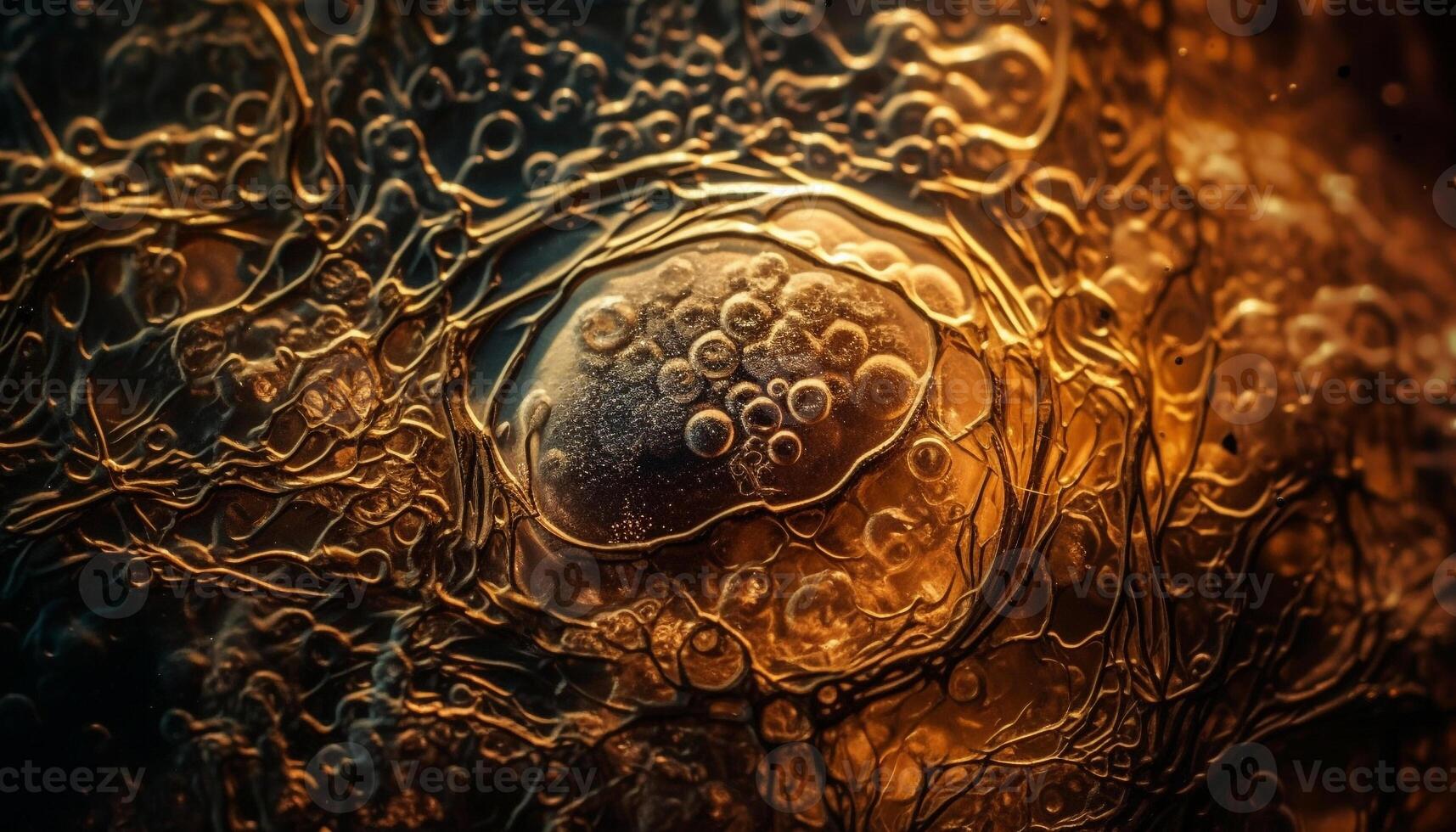 Golden fish swims in fractal fantasy wave generated by AI photo