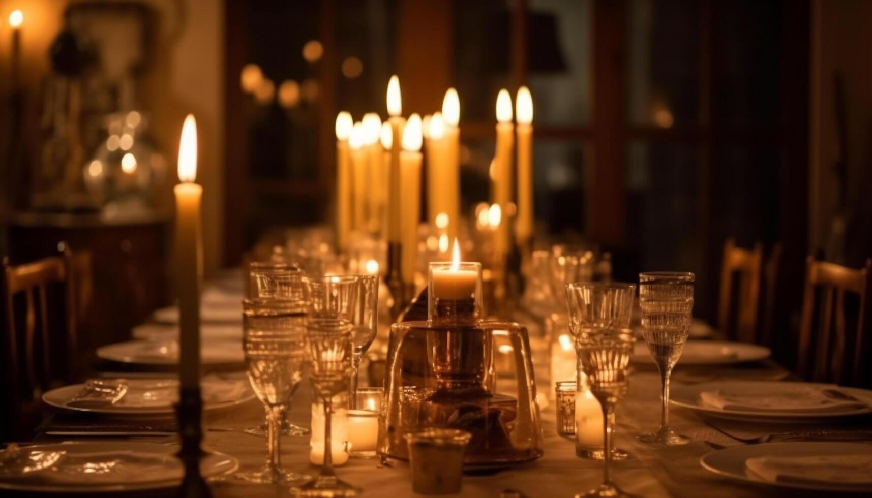 Elegant wedding celebration, candlelight illuminates luxury decor generated by AI photo